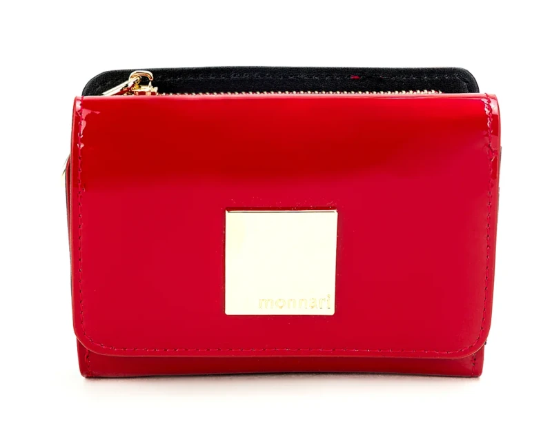 Monnari Skórzany czerwony portfel damski Praktyczny