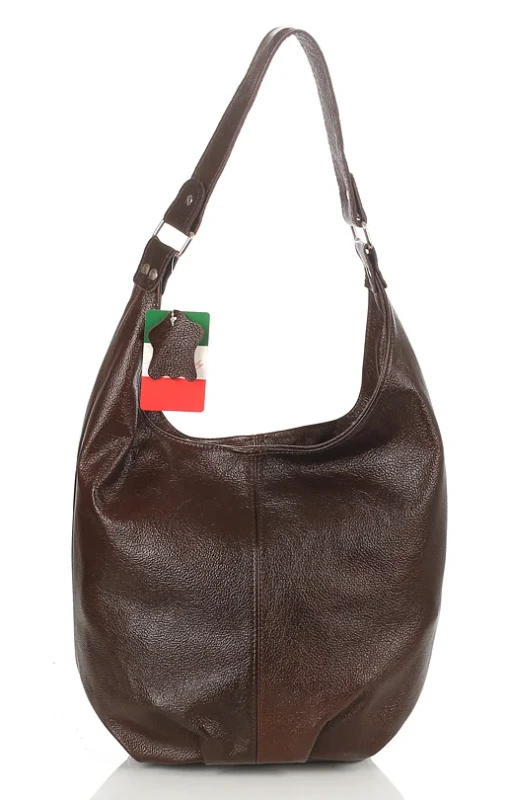 VERA PELLE Włoska skórzana brązowa torebka worek | Skóra Naturalna