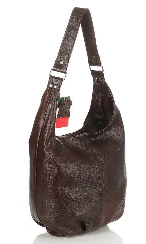 VERA PELLE Włoska skórzana brązowa torebka worek | Skóra Naturalna