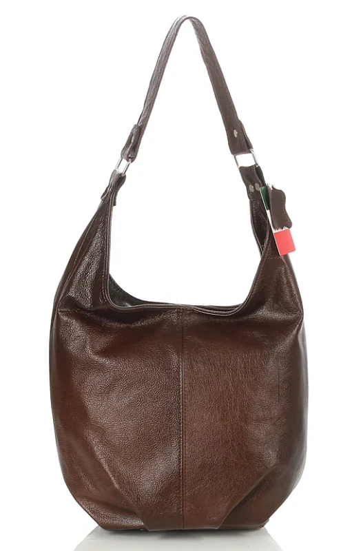 VERA PELLE Włoska skórzana brązowa torebka worek | Skóra Naturalna