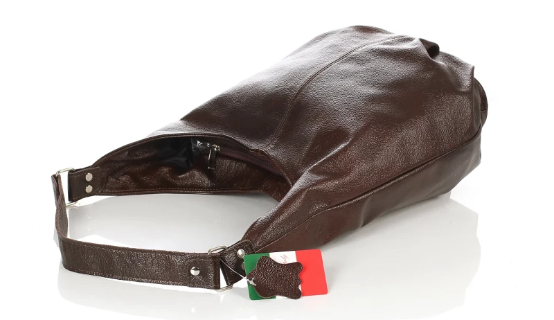 VERA PELLE Włoska skórzana brązowa torebka worek | Skóra Naturalna