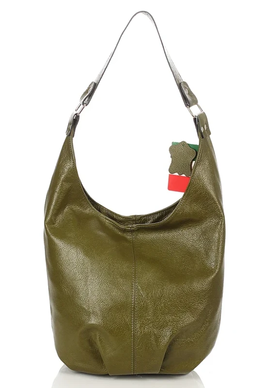 VERA PELLE Włoska skórzana zielona torebka worek | Skóra Naturalna