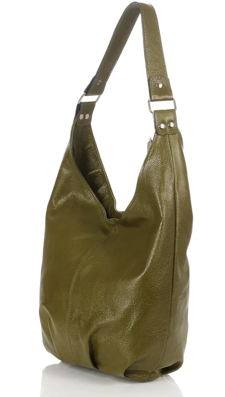 VERA PELLE Włoska skórzana zielona torebka worek | Skóra Naturalna