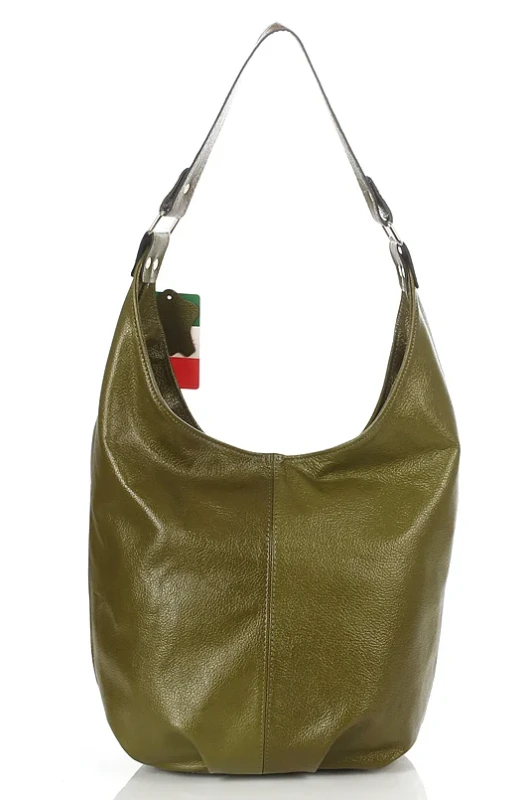 VERA PELLE Włoska skórzana zielona torebka worek | Skóra Naturalna