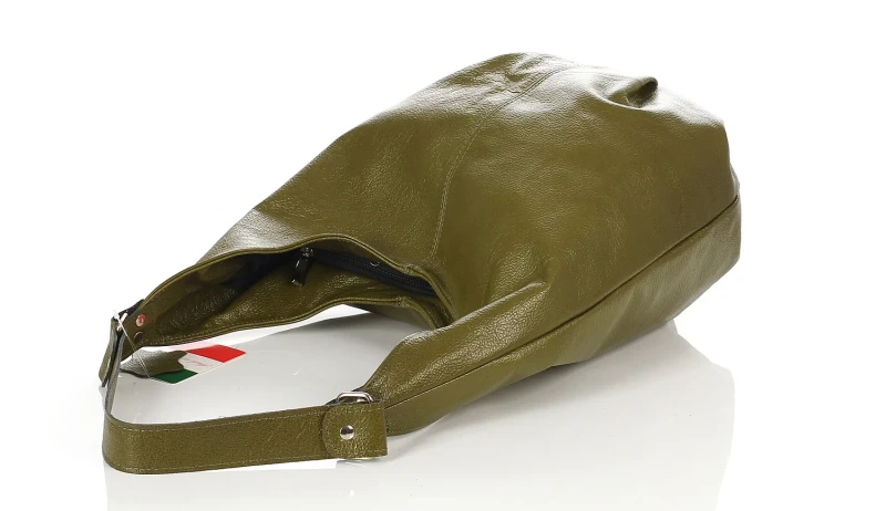 VERA PELLE Włoska skórzana zielona torebka worek | Skóra Naturalna