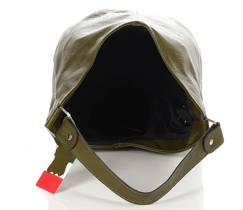 VERA PELLE Włoska skórzana zielona torebka worek | Skóra Naturalna