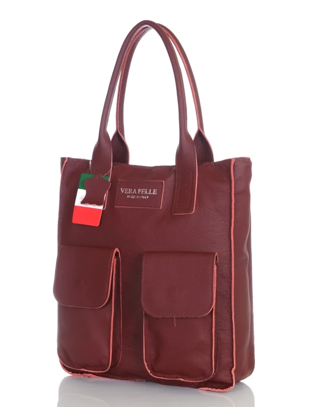 VERA PELLE Torebka skórzana shopper bag włoska Skóra naturalna