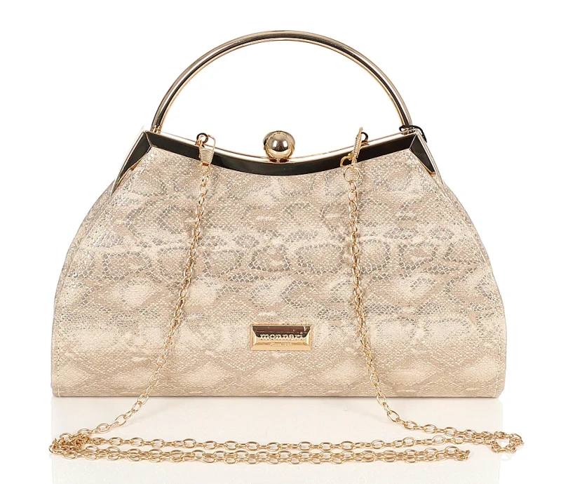 MONNARI Beżowa torebka wizytowa Kopertówka rączka + łańcuszek