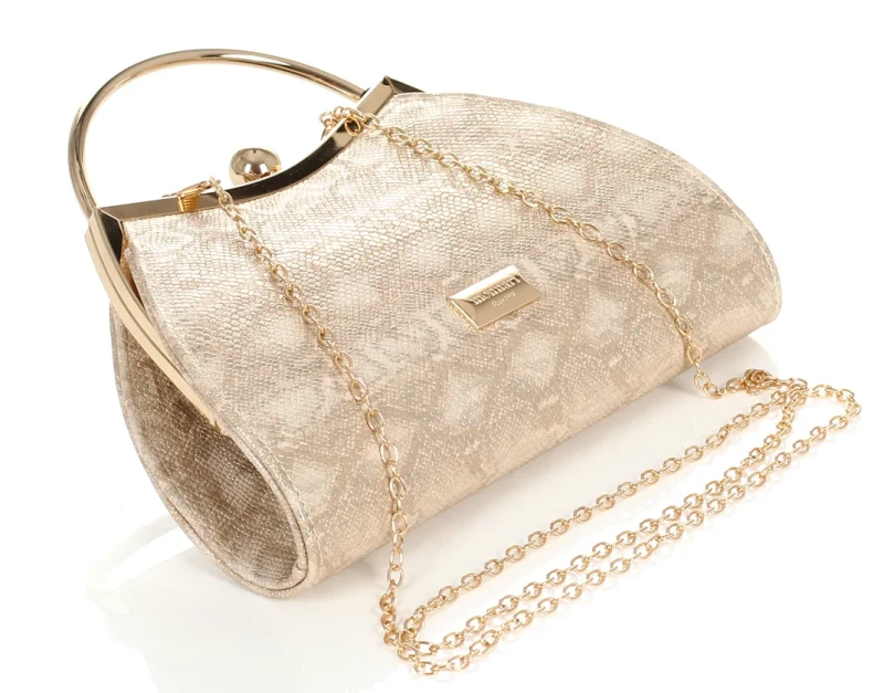 MONNARI Beżowa torebka wizytowa Kopertówka rączka + łańcuszek