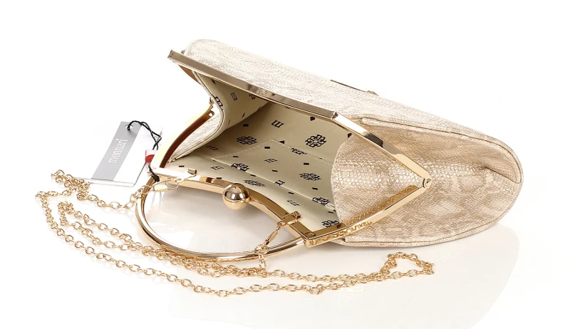 MONNARI Beżowa torebka wizytowa Kopertówka rączka + łańcuszek