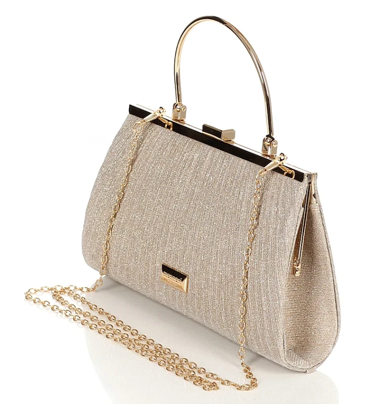 MONNARI Torebka wizytowa Beżowa KOPERTÓWKA Rączka + Łańcuszek