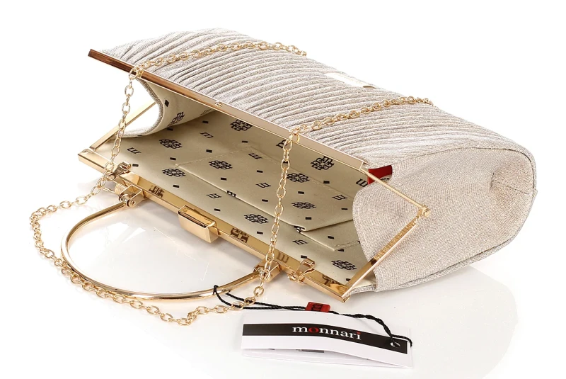 MONNARI Torebka wizytowa Beżowa KOPERTÓWKA Rączka + Łańcuszek
