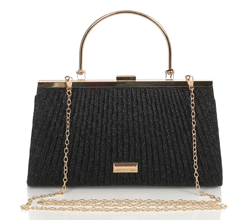 MONNARI Torebka wizytowa Czarna KOPERTÓWKA Rączka + Łańcuszek