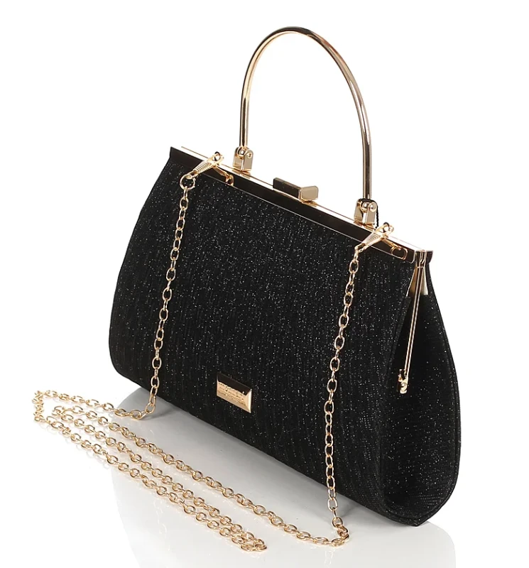 MONNARI Torebka wizytowa Czarna KOPERTÓWKA Rączka + Łańcuszek