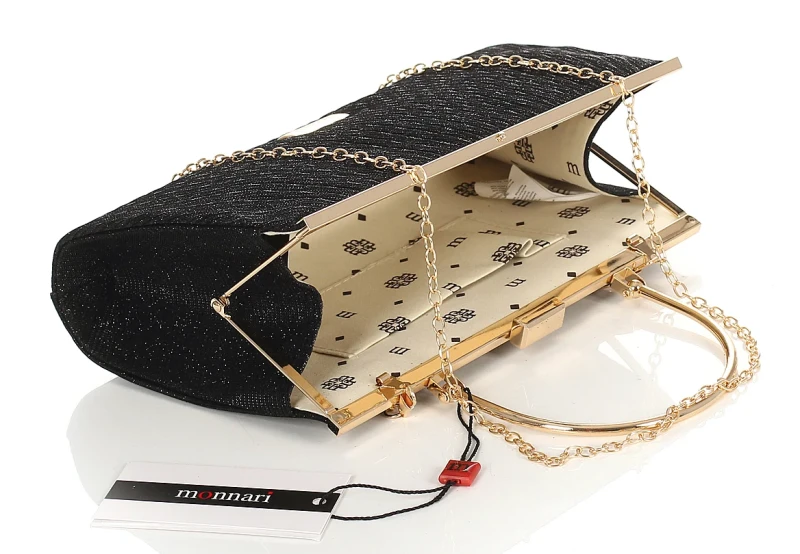 MONNARI Torebka wizytowa Czarna KOPERTÓWKA Rączka + Łańcuszek