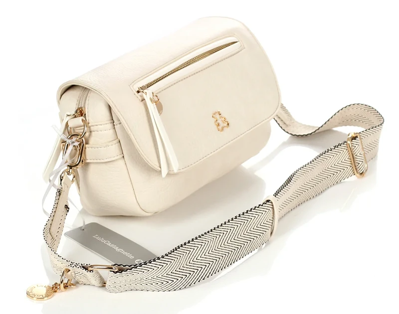 Lulu Castagnette Kremowa torebka listonoszka z klapą Zgrabna Pasek Misie