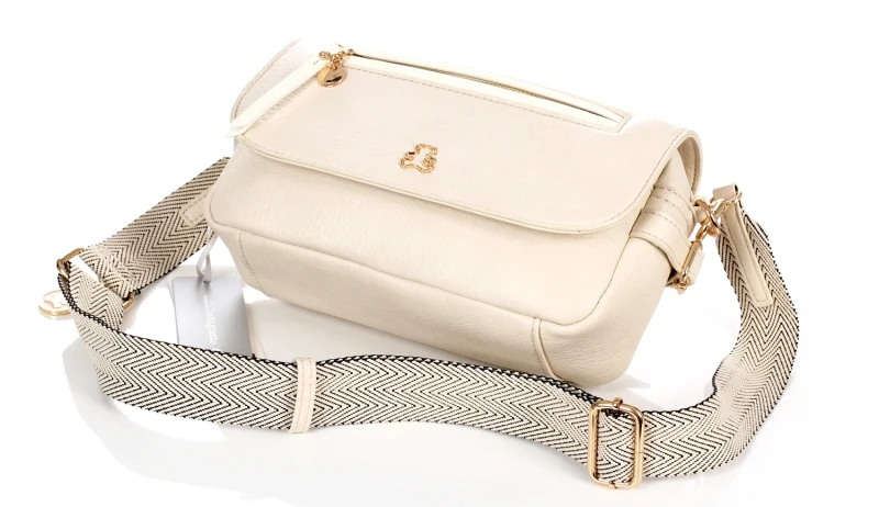 Lulu Castagnette Kremowa torebka listonoszka z klapą Zgrabna Pasek Misie