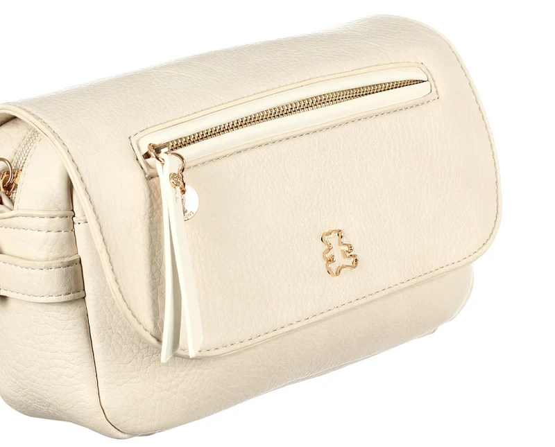 Lulu Castagnette Kremowa torebka listonoszka z klapą Zgrabna Pasek Misie