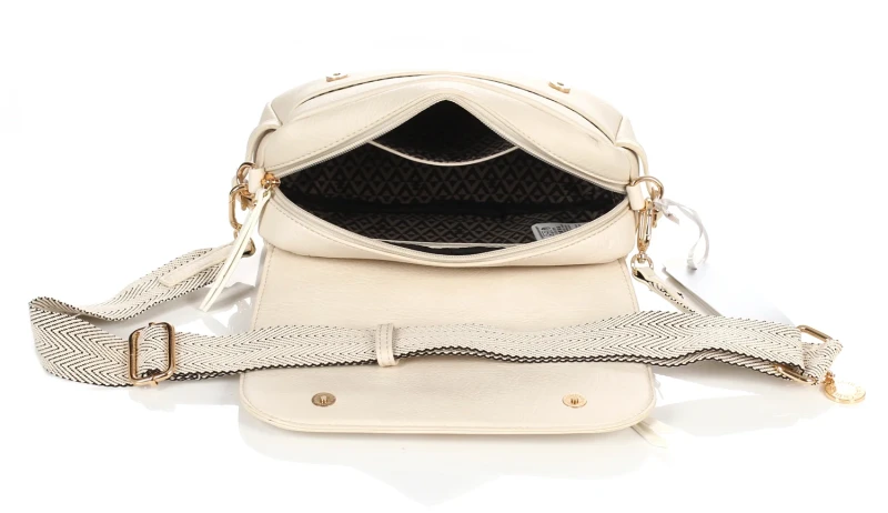 Lulu Castagnette Kremowa torebka listonoszka z klapą Zgrabna Pasek Misie
