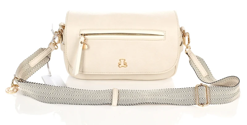 Lulu Castagnette Kremowa torebka listonoszka z klapą Zgrabna Pasek Misie