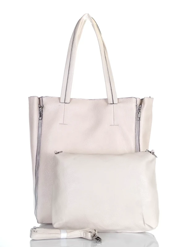 Torebka shopper damska | Beżowa | Duża | Saszetka | 2w1
