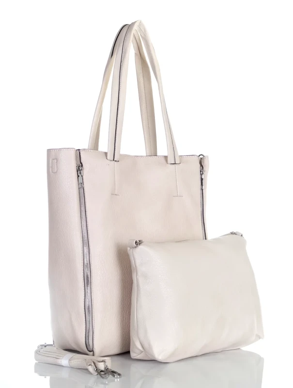Torebka shopper damska | Beżowa | Duża | Saszetka | 2w1
