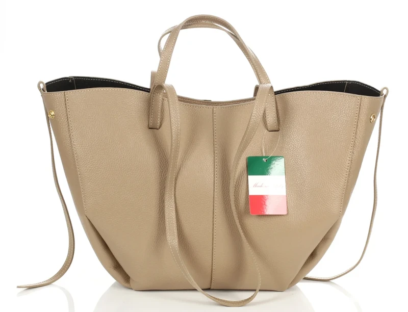 Beżowa skórzana torba damska Shopper XL | BESTSELLER | Vera Pelle