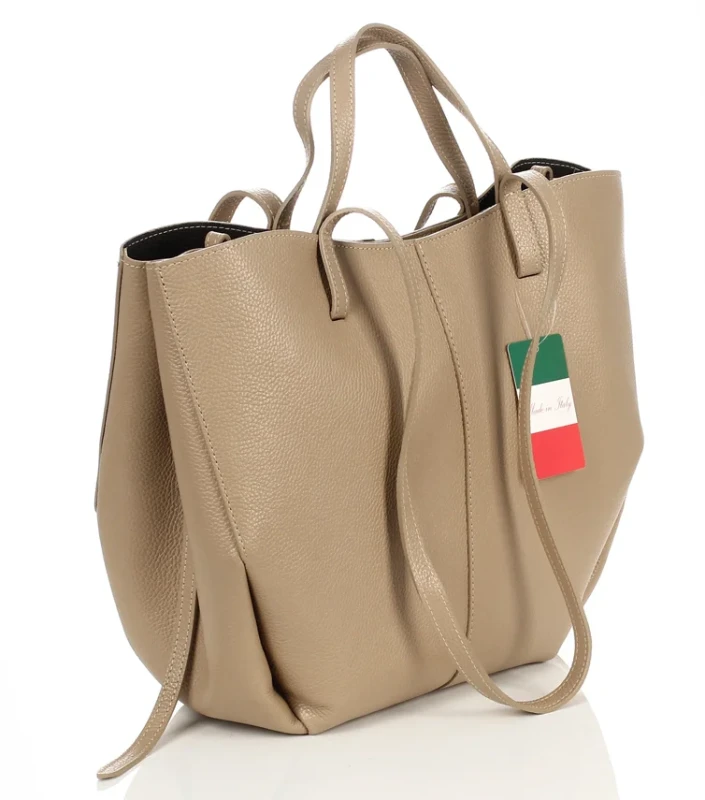 Beżowa skórzana torba damska Shopper XL | BESTSELLER | Vera Pelle