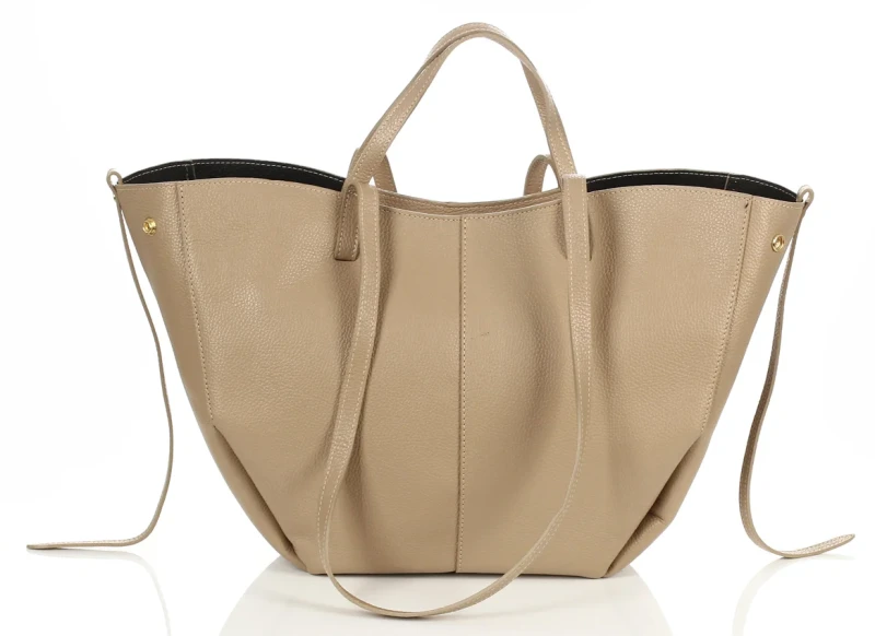 Beżowa skórzana torba damska Shopper XL | BESTSELLER | Vera Pelle