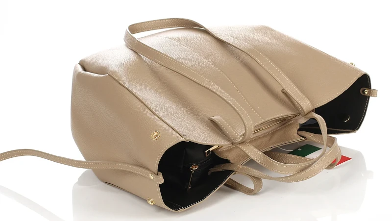 Beżowa skórzana torba damska Shopper XL | BESTSELLER | Vera Pelle