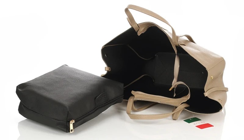 Beżowa skórzana torba damska Shopper XL | BESTSELLER | Vera Pelle