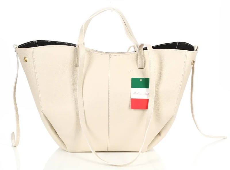 Kremowa skórzana torba damska Shopper XL | BESTSELLER | Vera Pelle