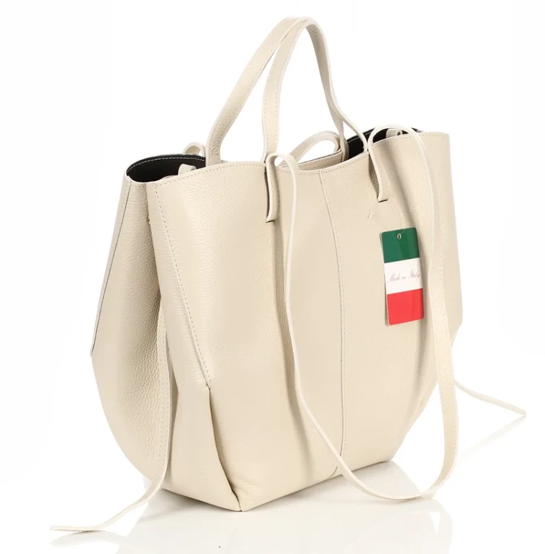 Kremowa skórzana torba damska Shopper XL | BESTSELLER | Vera Pelle