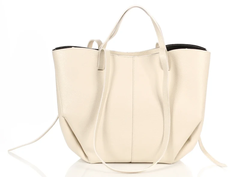 Kremowa skórzana torba damska Shopper XL | BESTSELLER | Vera Pelle