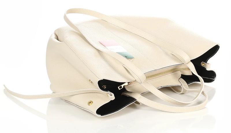 Kremowa skórzana torba damska Shopper XL | BESTSELLER | Vera Pelle