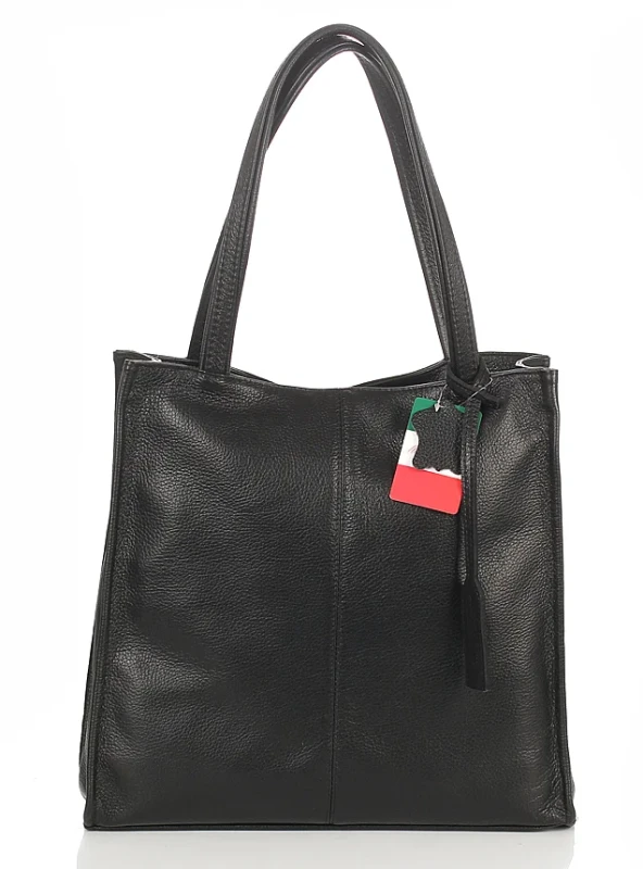 VERA PELLE Czarna skórzana torebka damska | A4 | Made in Italy | Skóra naturalna