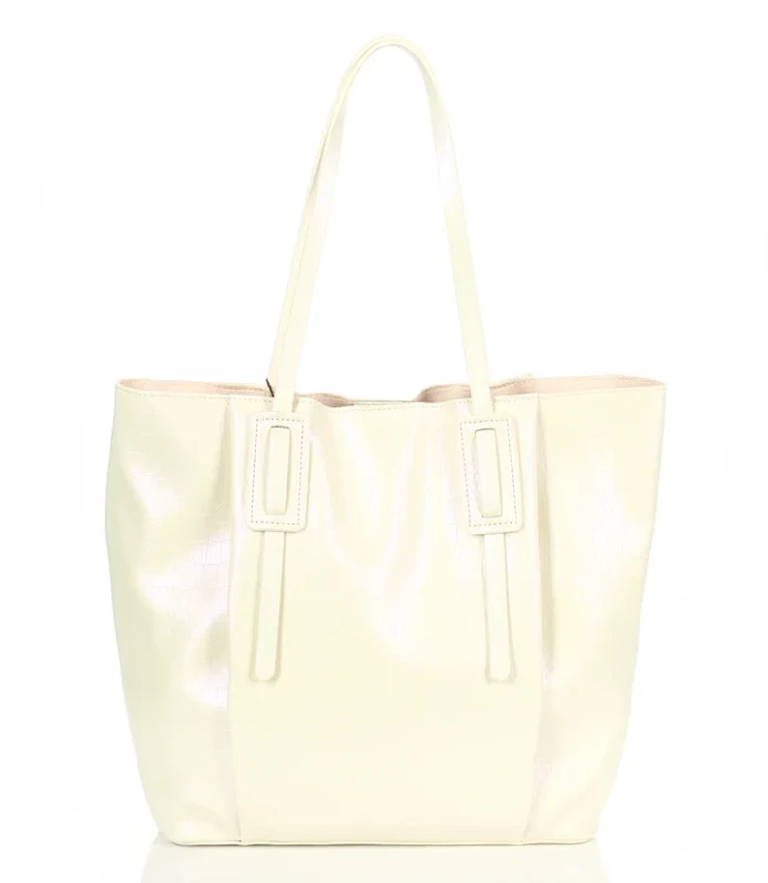 MONNARI Torebka shopper Pojemna 2w1 Saszetka na pasku Perłowa