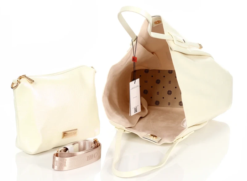 MONNARI Torebka shopper Pojemna 2w1 Saszetka na pasku Perłowa