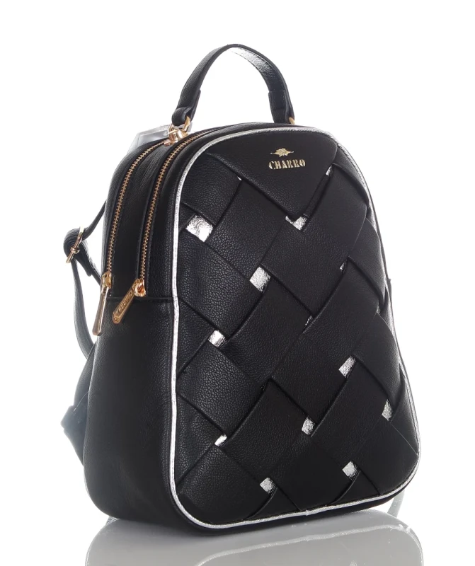 CHARRO Plecak damski czarny, srebrne wstawki, dwie komory