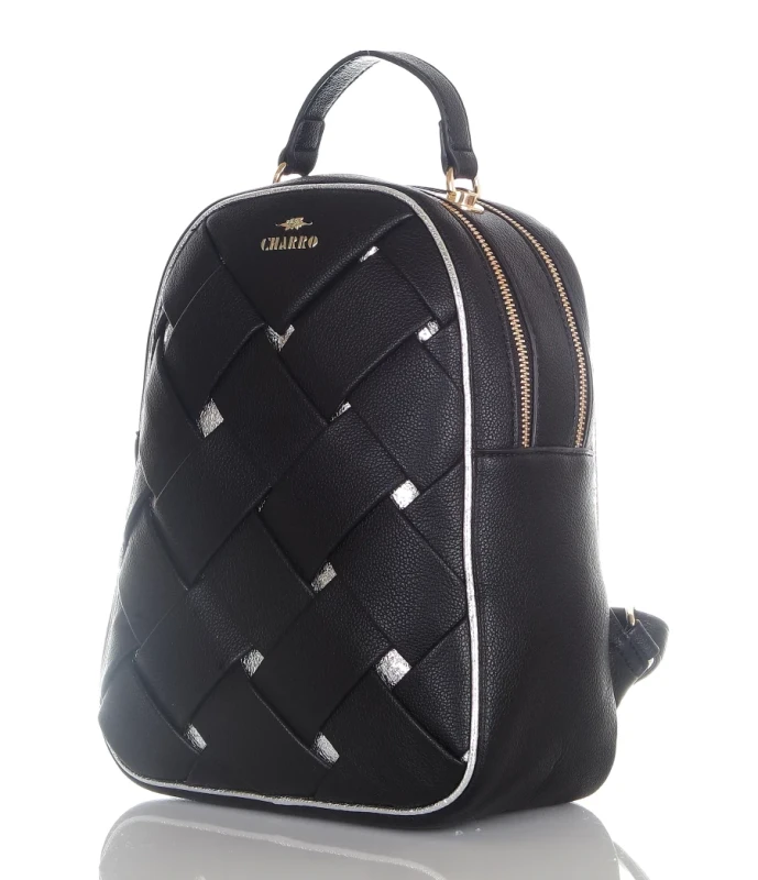 CHARRO Plecak damski czarny, srebrne wstawki, dwie komory