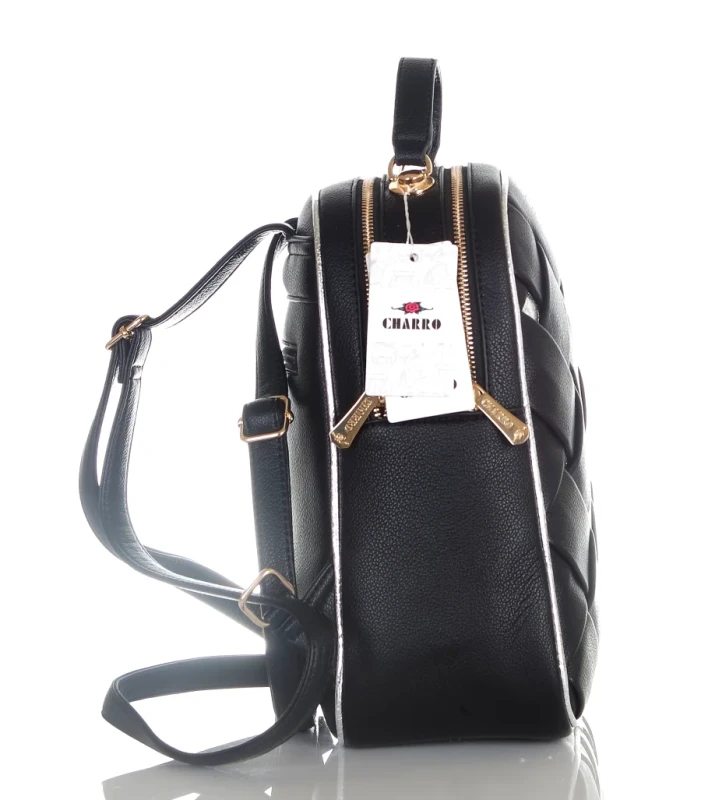 CHARRO Plecak damski czarny, srebrne wstawki, dwie komory