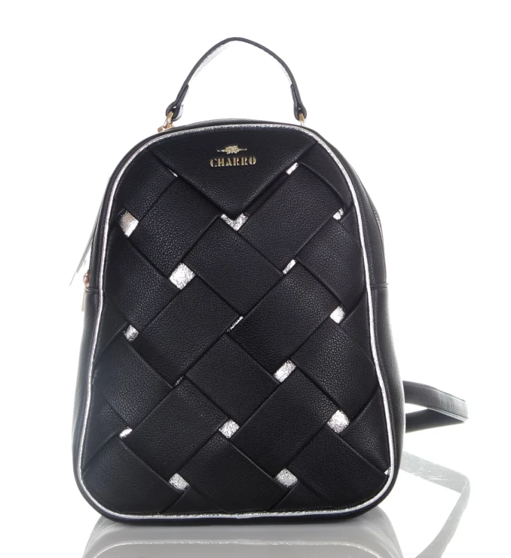 CHARRO Plecak damski czarny, srebrne wstawki, dwie komory