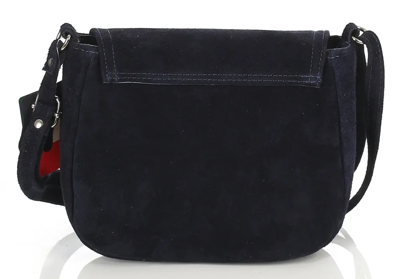 Granatowa zamszowa torebka listonoszka z frędzlem