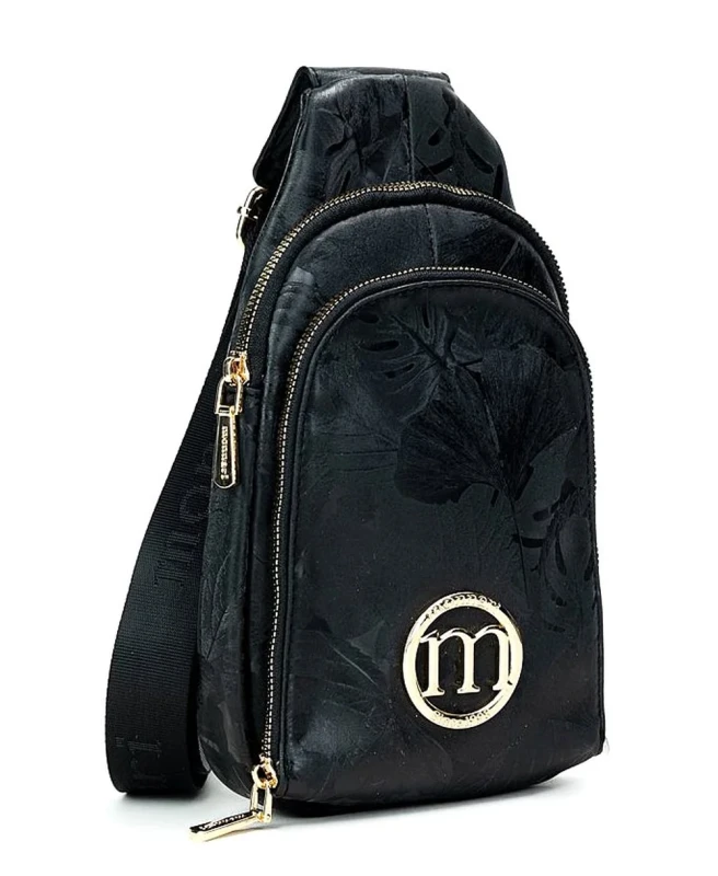 MONNARI Czarna torebka przez ramię Saszetka Phone Bag Kwiaty