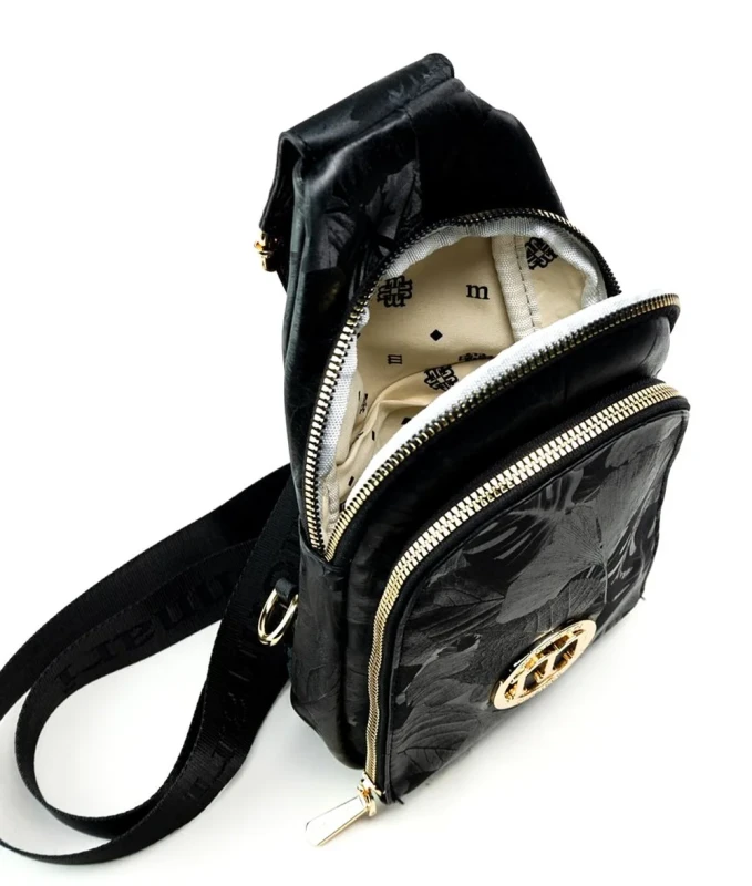 MONNARI Czarna torebka przez ramię Saszetka Phone Bag Kwiaty