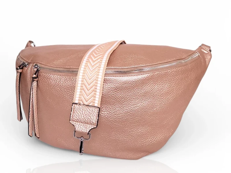 Cudowna Nerka Biodrówka Saszetka XXL Mega pojemna Różowe złoto