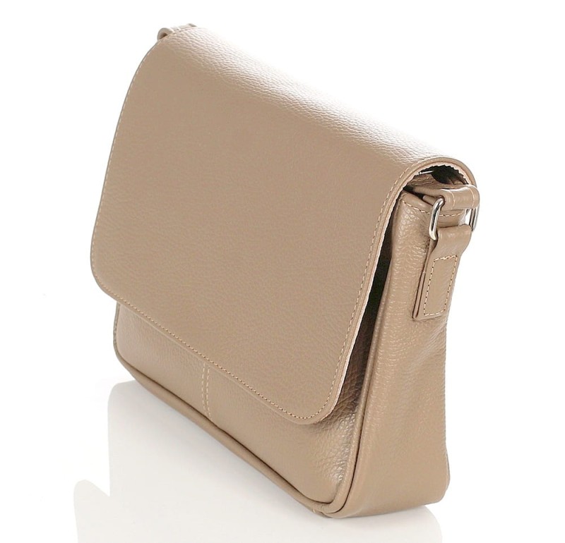 Skórzana klasyczna beżowa torebka listonoszka