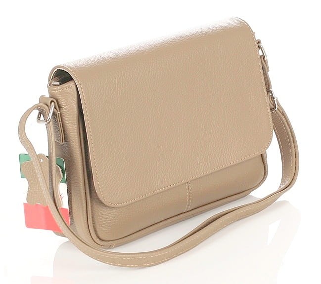 Skórzana klasyczna beżowa torebka listonoszka