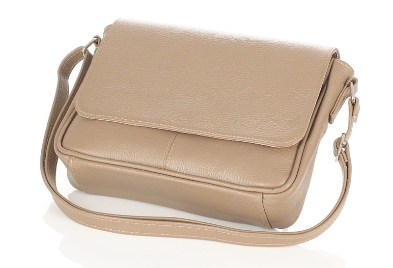 Skórzana klasyczna beżowa torebka listonoszka