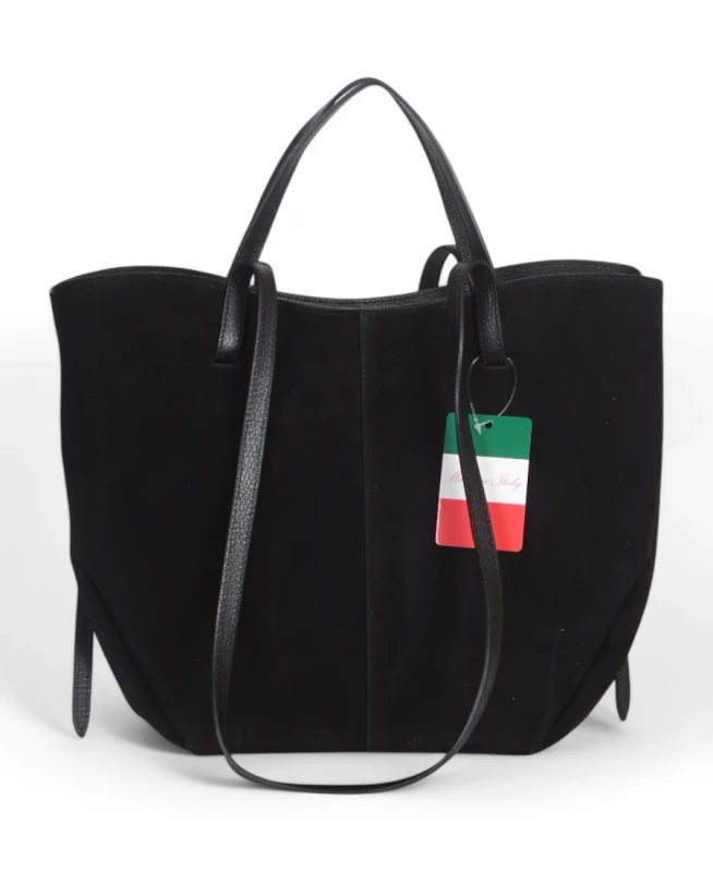 Czarna zamszowa torba damska Shopper XL | BESTSELLER | Vera Pelle